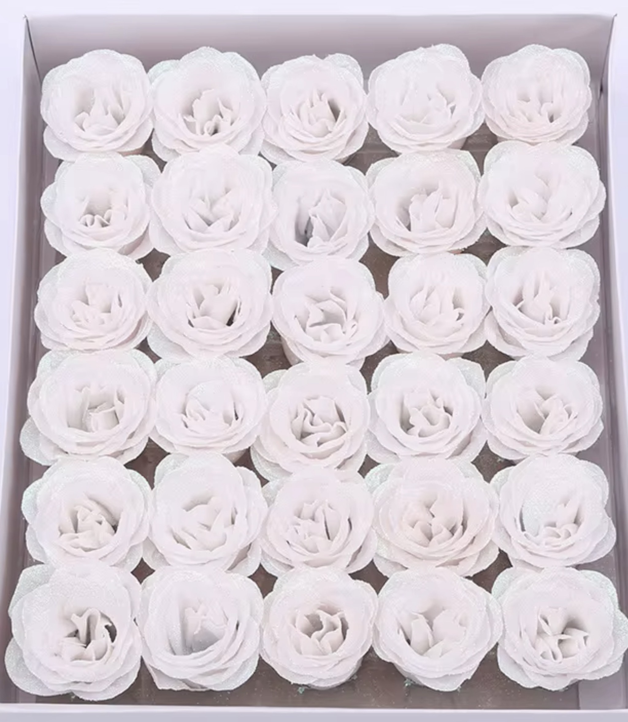 Gorgeous Glitter Flowers in White (25 pk)