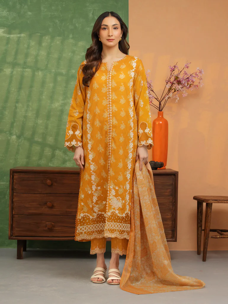 Unstitched Mustard Embroidered Lawn 3 Piece