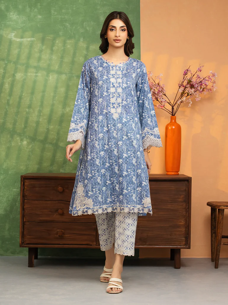 Unstitched Blue Embroidered Lawn 2 Piece