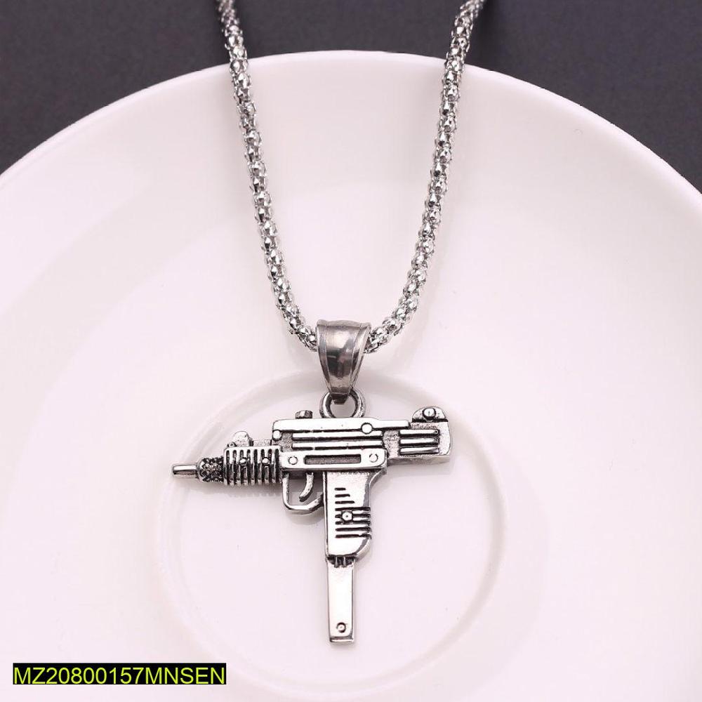1 Pc Alloy Silver Plated Gun Design Pendant For Men