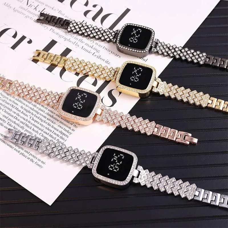 Women's Crystal Bracelet Watch Easy to Read Square Dial Touch Screen Wristwatch