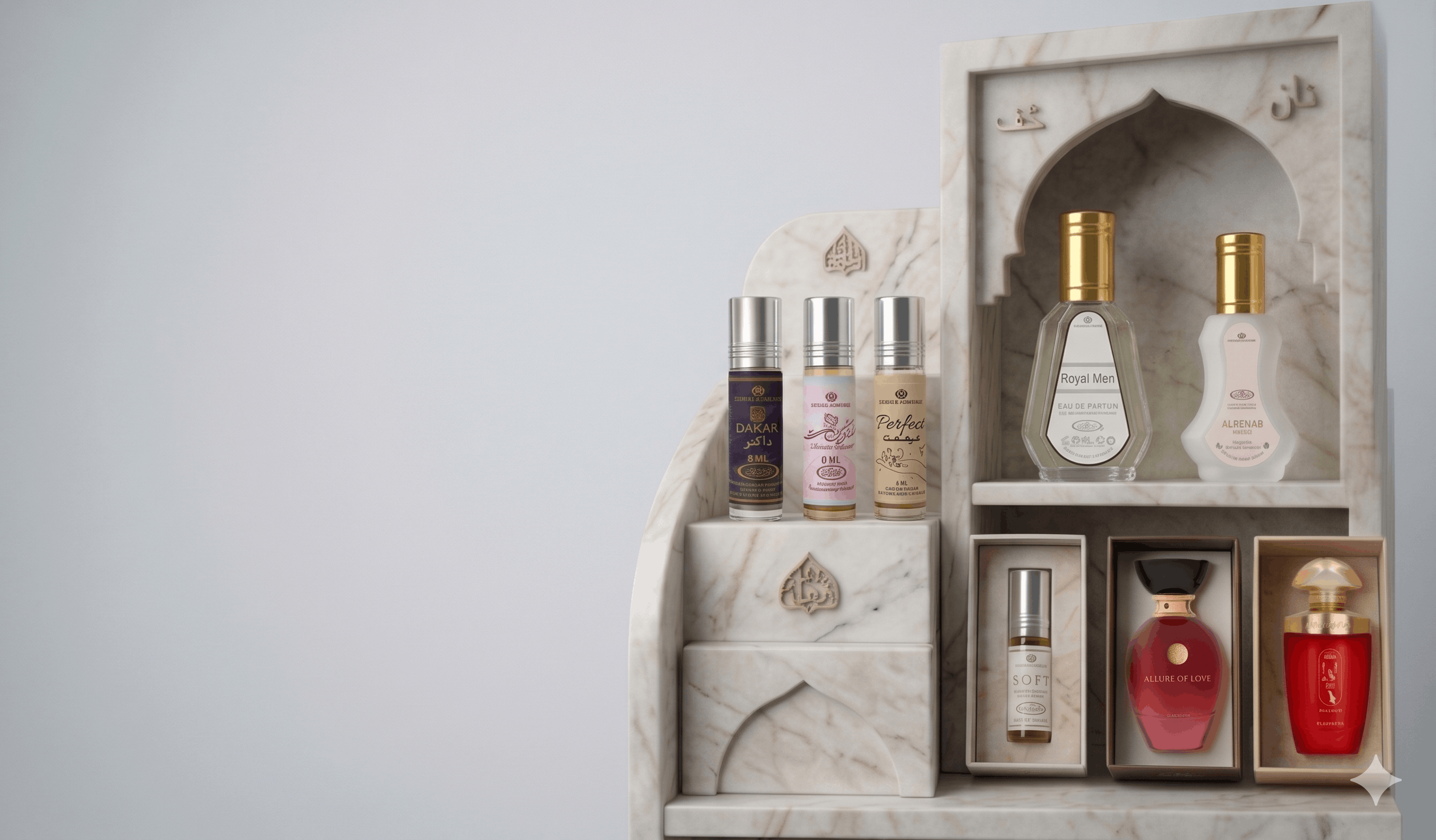 Maison Air oriental perfume collection on marble display