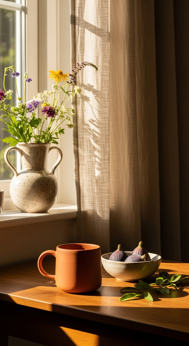 Artfull ceramics in a sunlit home setting