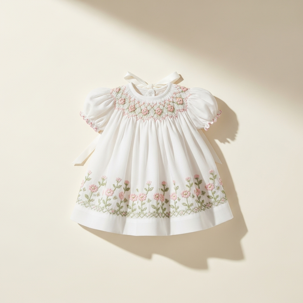Ivory Smocked Midi Dress